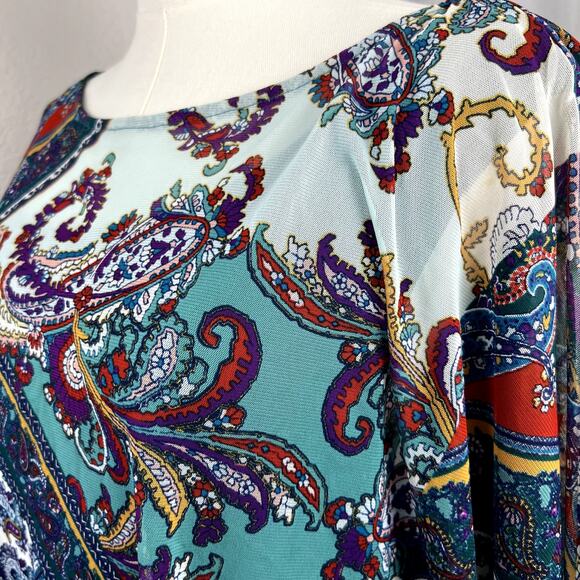 Chicos Top Womens Womens 4 Blue Paisley Print Mesh Overlay Boho Chic Relaxed - Picture 4 of 13